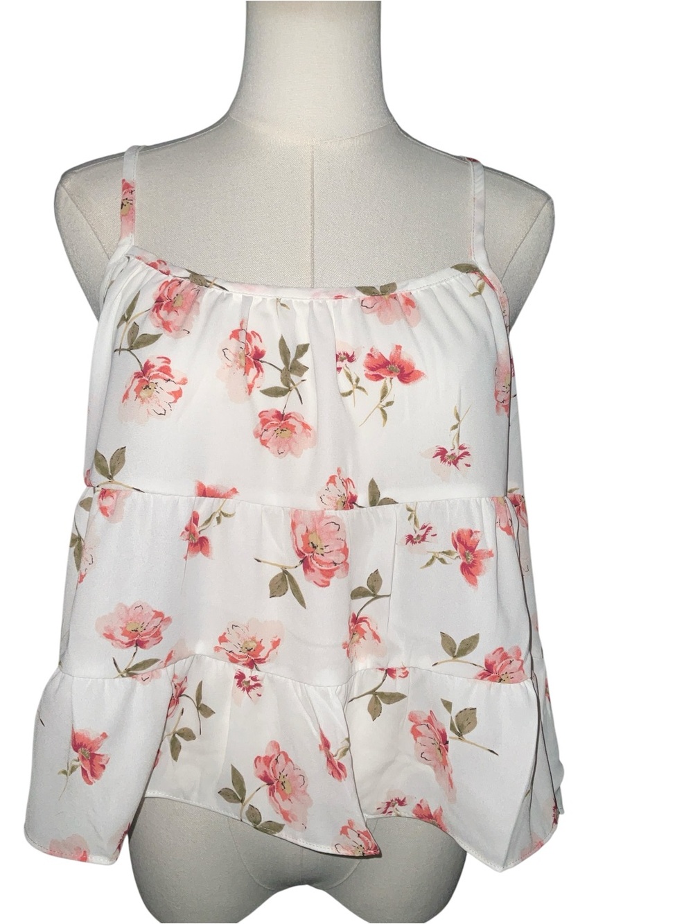NWOT Giavetta Floral Tiered Cami Tank Top S White Pink Romantic Boho A24 - Picture 4 of 6